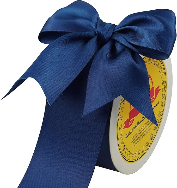 LEEQE Double Face Satin Ribbon 2 inch X 25 Yards Polyester Navy Blue Ribbon for Gift Wrapping Very Suitable for Weddings Party Hair Bow Invitation Decorations and More