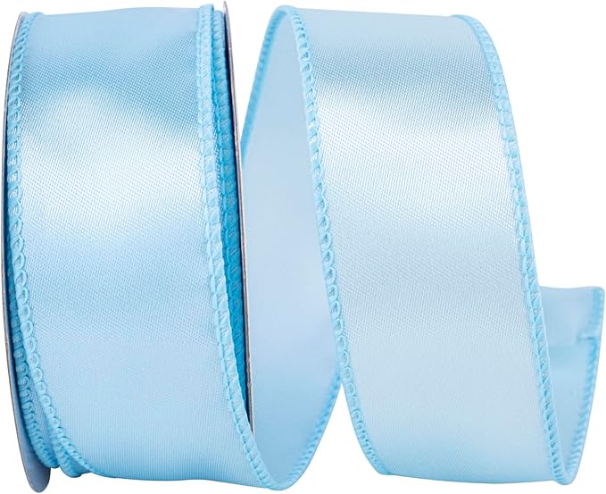 Reliant Ribbon Satin Value Wired Edge Ribbon, 1-1/2 Inch X 10 Yards, Pale Blue
