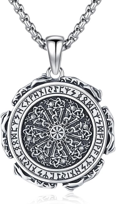 YueYuan Viking Necklace for Men 925 Sterling Silver Rune Amulet Pendant Nordic Necklace Viking Jewelry Gift for Father Husband Son