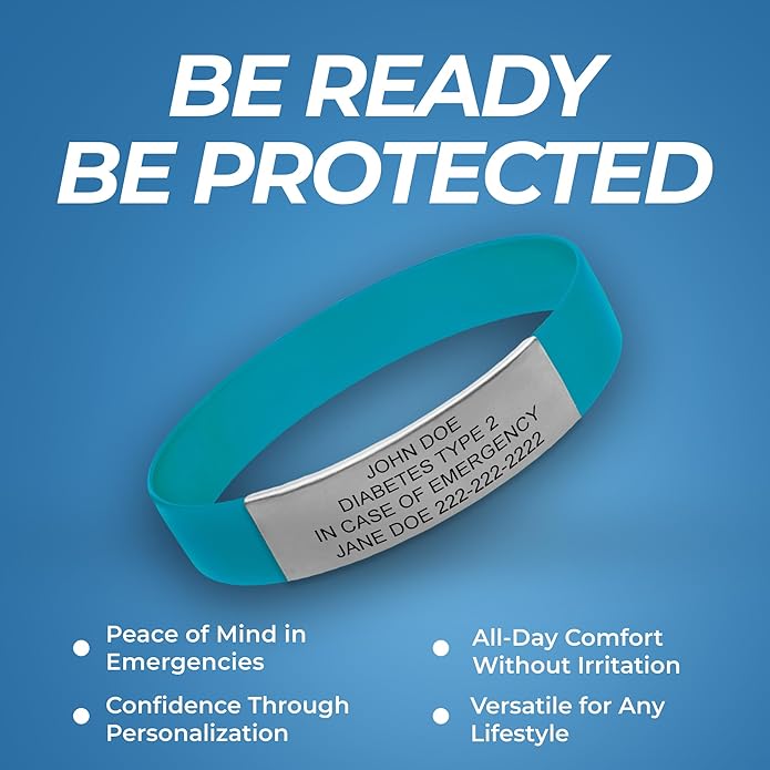 Personalized Medical Alert Bracelet for Men & Women – Custom Engraved Waterproof Silicone Wristband with Stainless Steel ID Plate – Medical ID Bracelet for Allergies, Conditions, ICE Info & Emergency Card