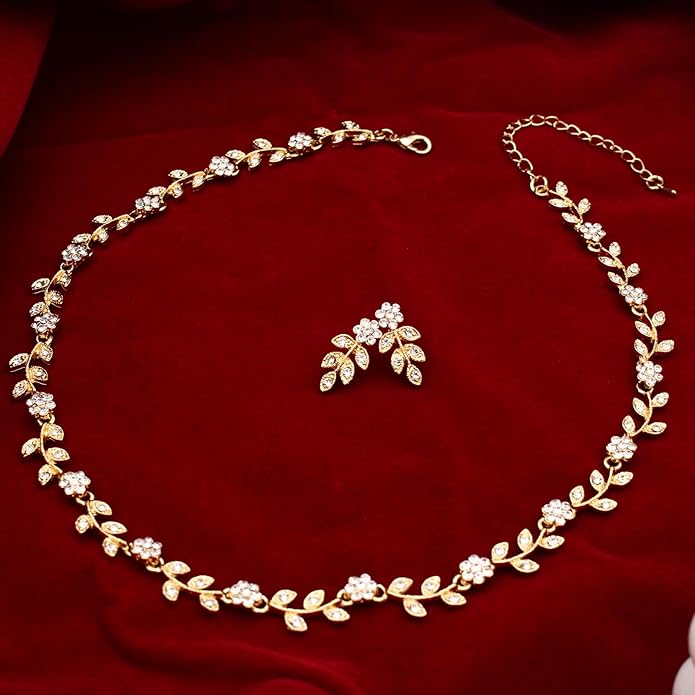 Austrian Crystal Rhinestone Choker Necklace Dangle Earring Link Bracelet Jewelry Set for Brides Bridesmaid Prom Costume Accessories for Women