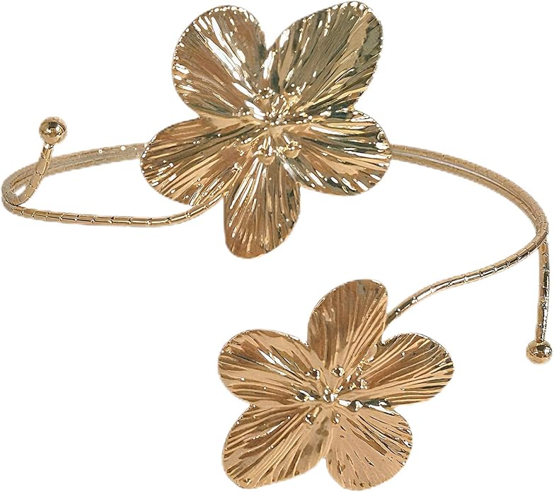 Gold Flower Arm Cuff | Adjustable Cherry Blossom Arm Bracelet Upper Arm | Boho Jewelry for Women, Daily/Party Gift