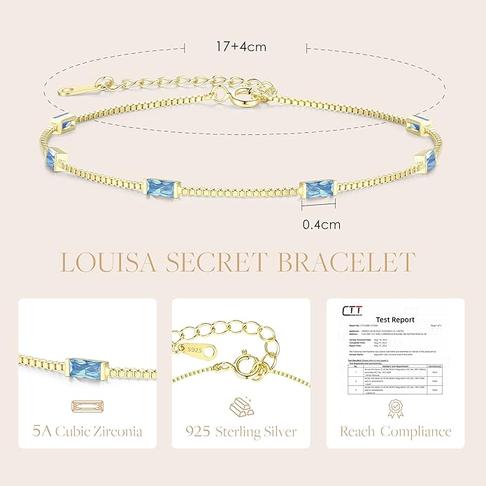 LOUISA SECRET Birthstone Bracelets for Women, 925 Sterling Silver Dainty Simple Women Charm Link Bracelet, Birthday Anniversary Jewelry Gifts for Women Wife Mom Her