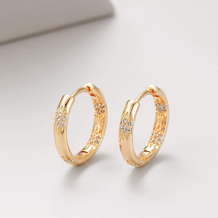 Gold Huggie Hoop Earrings 14K Gold Plated Dainty Chunky Thick Hoop Diamond Cubic Zriconia Inlay Sleeper Tiny Delicate Boho Beach Simple Hypoallergenic Jewelry Gift for Her