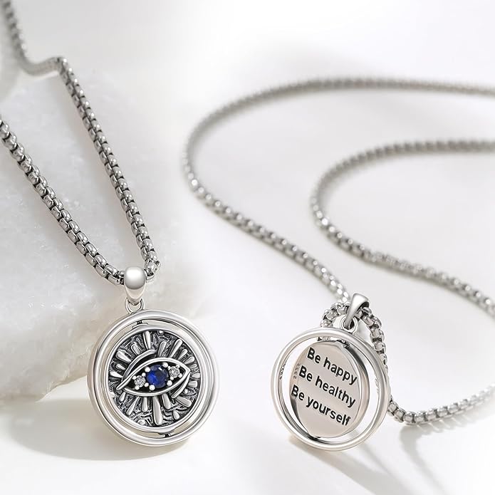 Evil Eye Necklace for Women 925 Sterling Silver, Protection Necklace with Blue Evil Eye Charm, Evil Eye/Lotus Pendant Jewelry, Birthday Christmas Gifts for Her