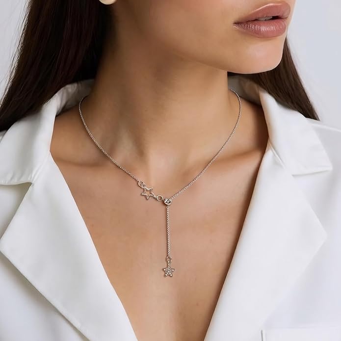 Irregular Y2k Long Y-shaped Necklace with Zircon Inlaid Sparkling Brick Tassel Pendant Double-Layer Chain High-end Fashion Accessory Women's