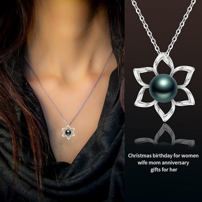 Tahitian Black Pearls Authentic South Sea Pearl Pendant Necklace 10.5mm Round 18K Gold Plated 925 Sterling Silver - Fine Jewelry Gifts for Women Wife Mom Daughter