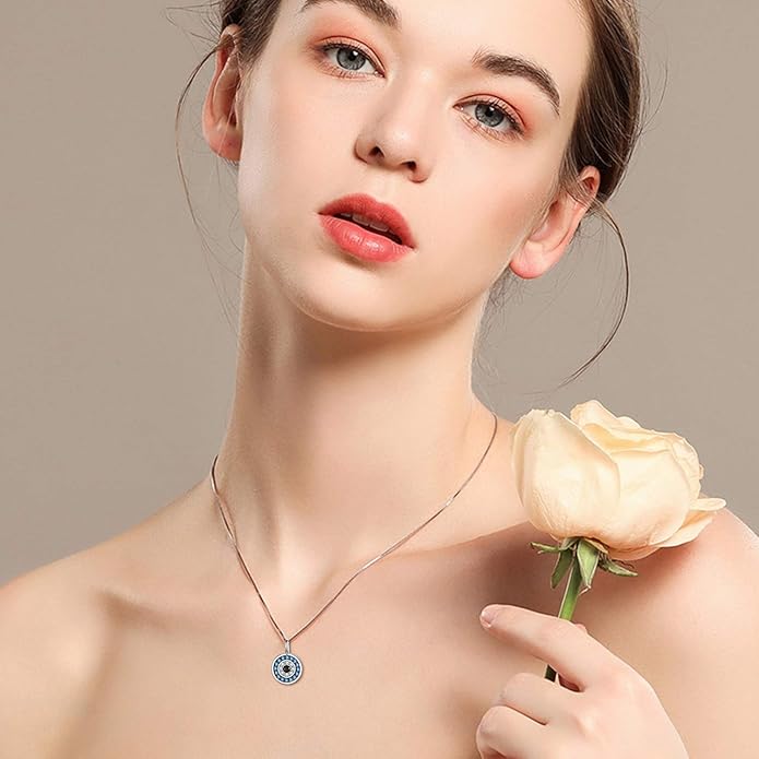 PEIMKO Evil Eye Necklace for Women 925 Sterling Silver Greek Protection Evil Eye Necklaces Jewelry Amulet Gift for Women