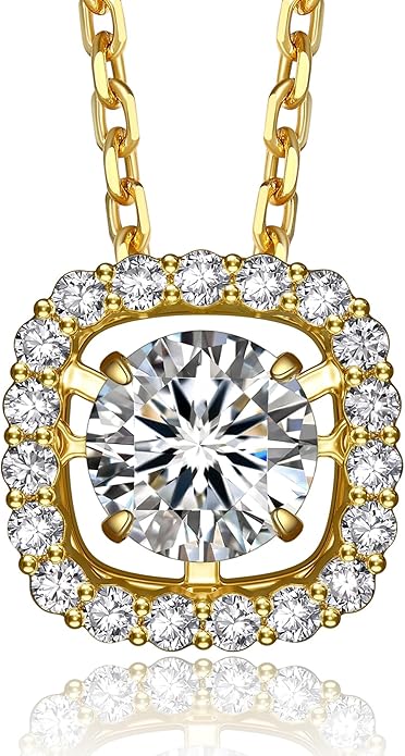MomentWish Floating Necklace for Women, 0.5/1 Carat Dancing Moissanite Necklace for Her 925 Sterling Silver Pendant Anniversary Birthday Christmas Gift for Wife Mom Girlfriend