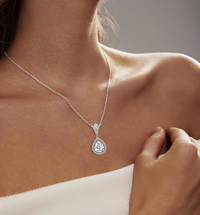 Birthstone Necklace 925 Sterling Silver Tear Drop 5A Cubic Zirconia Pendant Necklace Jewelry Birthday Gifts for Women
