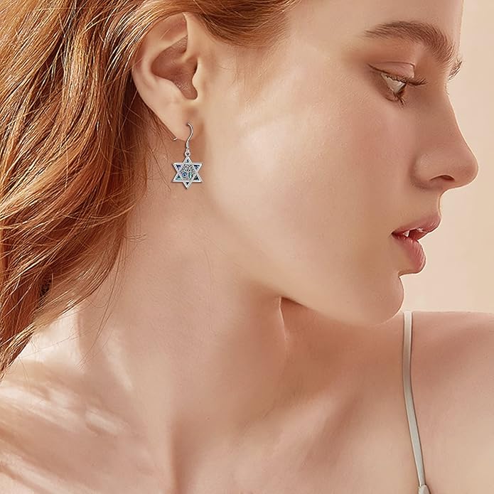 YFN Star of David Earrings Sterling Silver Hebrew Chai Tree of Life Dangle Drop Earrings Jewish Jewelry Gifts for Women