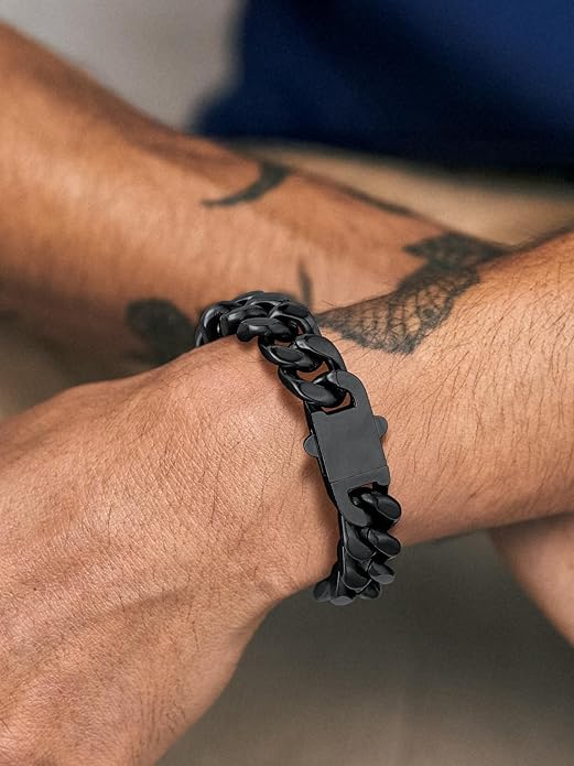 Richsteel 5/7/9/12mm Wide Miami Cuban Link Chain Bracelet for Men Women,Stainless Steel/Gold/Black Plated,7.4/8.2/9 Inch Length,Hip Hop Urban Street-wear Jewelry(Gift Wrapped)