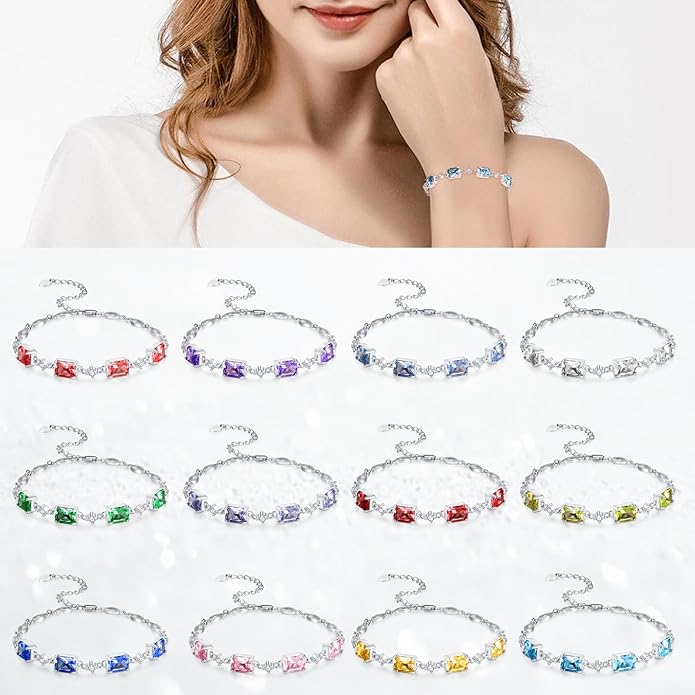 PRAYMOS Birthstone Bracelets for Women Mom Mother's Grandma Sterling Silver Women's Bracelets Birthstone Jewelry Gifts
