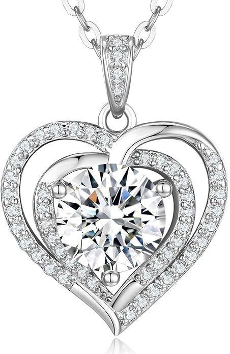 Moissanite Heart Necklaces,1-2 Carat Moissanite Necklace, Pendant Necklace Engraved with 'I LOVE YOU,Wedding Gifts,Birthday Gifts for Her,Jewelry Gifts for Christmas Valentine's Day