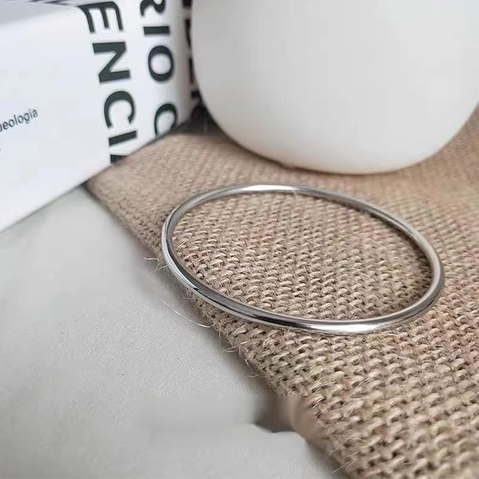 Kainier 3mm 14K Gold Plated Bracelet Stainless Steel Glossy Stackable Thin Round Bangle Bracelet for Women Solid Plain Polished Bracelet Best Gifts for Love