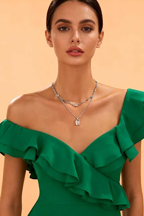 Gold Layered Pendant Necklaces for Women 14k Gold Plated Crystal Choker Necklace Paperclip Rhinestone Necklace Party Prom Jewelry