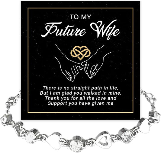 To My Future Wife Crystal Heart Bracelet Gift From Future Husband, Beautiful Jewelry Birthday, Christmas, Valentine’s Day, Bracelet For Her With Heartfelt Message & Elegant Box