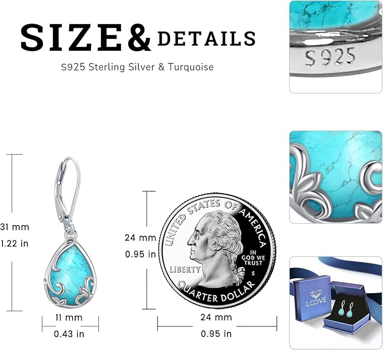 Black Cat/Turtle/Moonstone//Turquoise/Flower/Tree of Life Earrings Sterling Silver Cute Animal Leverback Dangle Earrings Jewelry Gifts