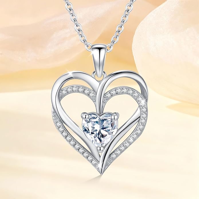Moissanite Heart Necklace for Women, 2CT D Color VVS1 Moissanite 925 Sterling Silver Pendant Necklace Jewelry, Anniversary Birthday Gifts for Wife Mom Girlfriend