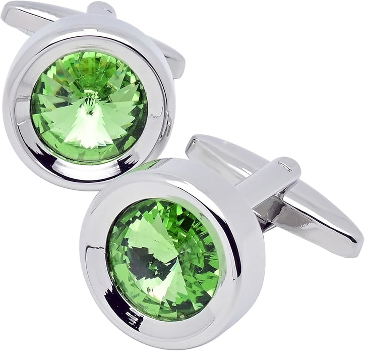 ZEEY Silver Round Crystal Gemstone Cufflinks for Men Women Classic Men's Cufflink Jewelry Set for Business Wedding Party Formal Events Daily Tuxedo Dress Shirt Accessories