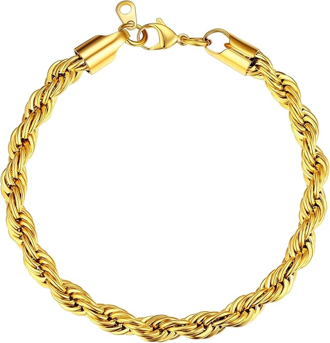 U7 Link Bracelets for Men, Cuban Link/Rope/Watch Band Solid Bracelet, Silver Black Gold Color Wrist Bracelet 3/6/9/12/15mm Width, 6.5/7.5/8.3 Inch Length, Hand Chain Jewelry for Mens Women
