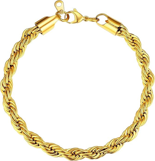 U7 Link Bracelets for Men, Cuban Link/Rope/Watch Band Solid Bracelet, Silver Black Gold Color Wrist Bracelet 3/6/9/12/15mm Width, 6.5/7.5/8.3 Inch Length, Hand Chain Jewelry for Mens Women
