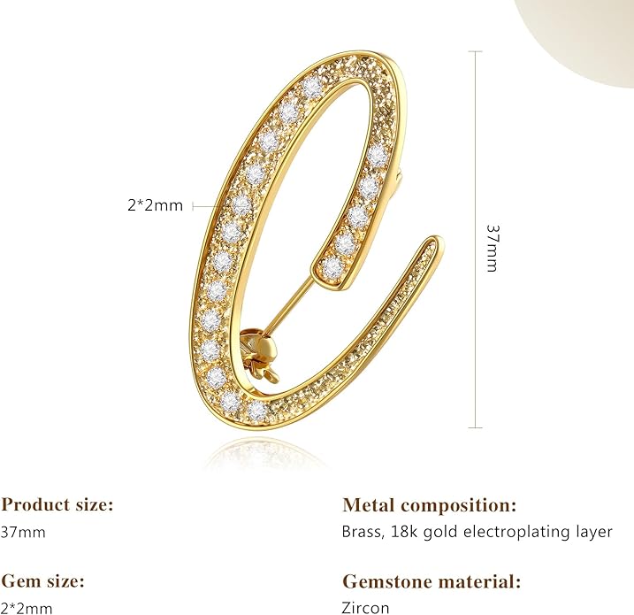 Cicy Bell A-Z Initial 26 Letter Brooch Pins 18k Gold Plated Cubic Zirconia Breastpin Name Personalized Gifts for Women Men