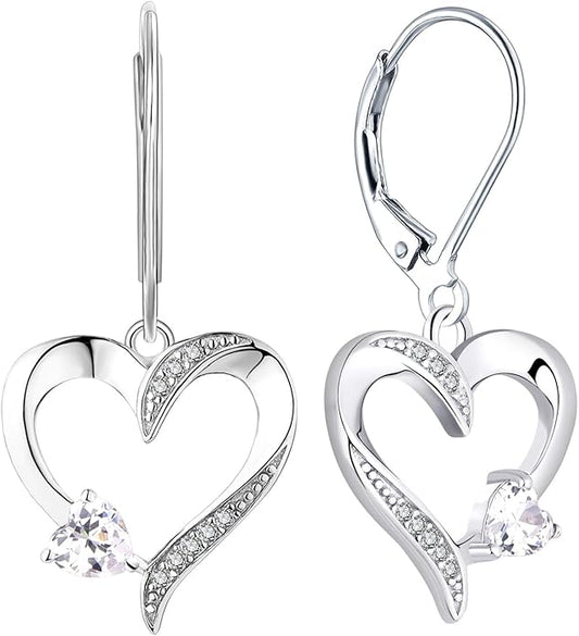YL Heart Dangle Earrings 925 Sterling Silver Drop Earrings Birthstone Leverback Jewelry for Women
