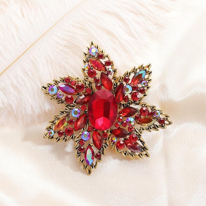 YOQUCOL Vintage Austrian Crystal Rhinestone Flower Shape Big Large Brooch Pin For Women Grils Golden Tone