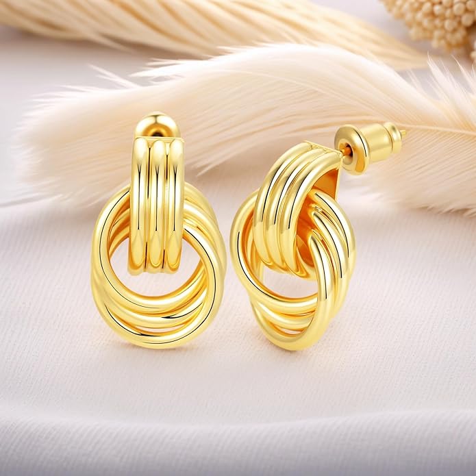 Trendy 14K Gold Plated Knot Earrings are Thick and Charming Pendant Earrings for Women They are Lightweight Hypoallergenic Fashion Accessories Jewelry Gifts for Women