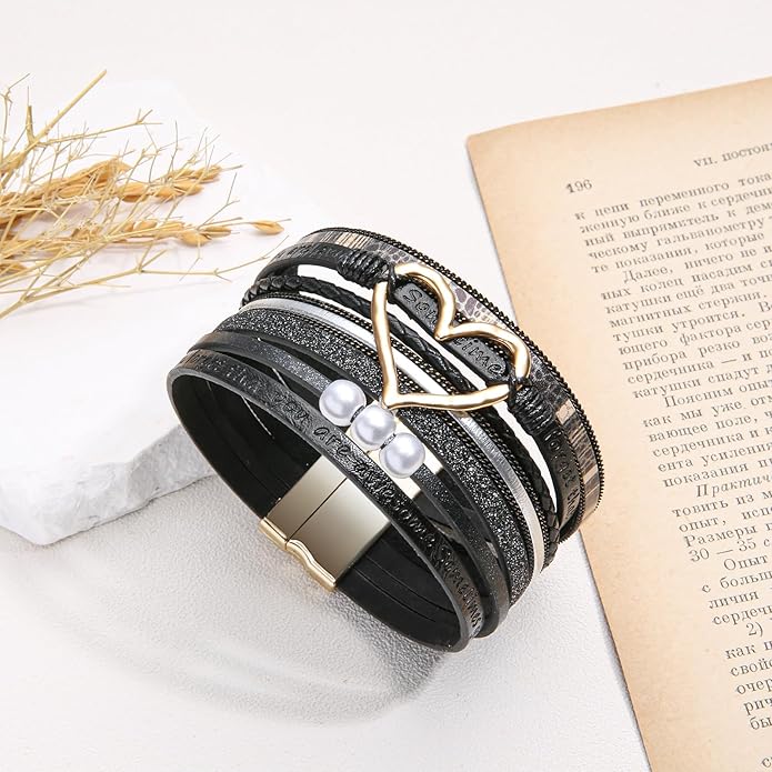 Desimtion Boho Layered Leather Wrap Inspirational Bracelets for Women, Sometimes You Forget Your Awesome Gifts for Women, Teen Girl Gifts Trendy Stuff, Christmas Jewelry for Women Girls