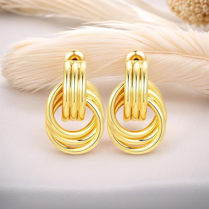 Trendy 14K Gold Plated Knot Earrings are Thick and Charming Pendant Earrings for Women They are Lightweight Hypoallergenic Fashion Accessories Jewelry Gifts for Women