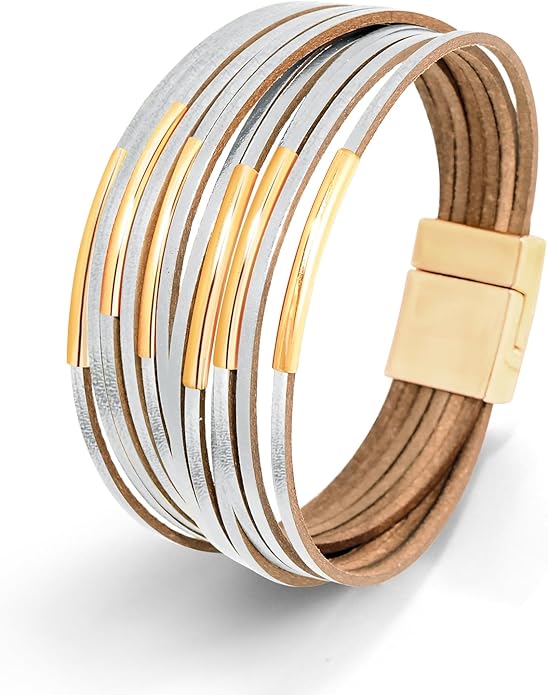ENGCKSHI Wrapped Bracelets for Women,Leather Bracelet,Boho Bracelets for Women,Multi-Layer Pearl Crystal Bracelet Bangle Jewelry