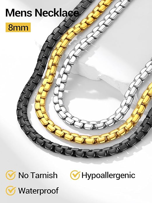PROSTEEL Stylish Stainless Steel Round Link Chain Necklace for Men, 2mm/4mm/6mm/8mm. Silver/Gold/Black Tone, Hypoallergenic Jewelry, 14"-30", Come with Box