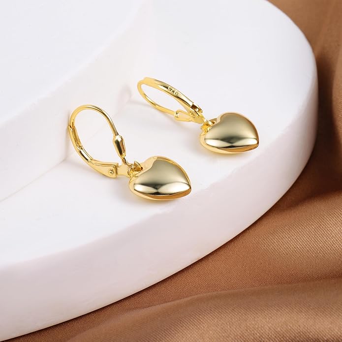 925 Sterling Silver Heart Dangle Earrings for Women Silver Dangle Leverback Earrings Hypoallergenic Love Heart Dangle Drop Earrings for Jewelry Gifts