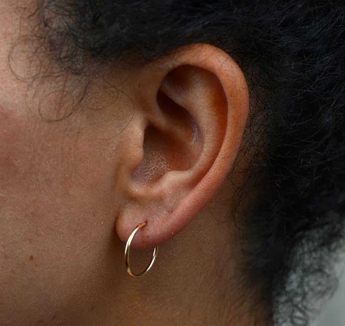 14k Gold Endless Hoop Earrings, 1.25mm Thick Tube