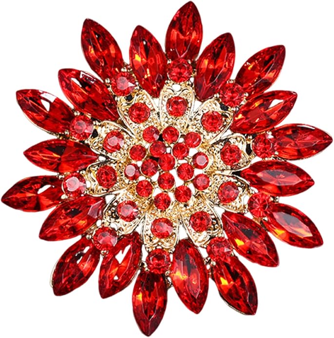 Rhinestone Large Flower Brooches Pins for Women Fashion Sparkly Crystal Sunflower Statement Brooch Unique Wedding Party Suit Dress Jewelry Accessories
