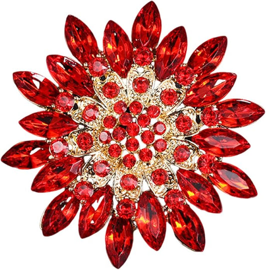 Rhinestone Large Flower Brooches Pins for Women Fashion Sparkly Crystal Sunflower Statement Brooch Unique Wedding Party Suit Dress Jewelry Accessories