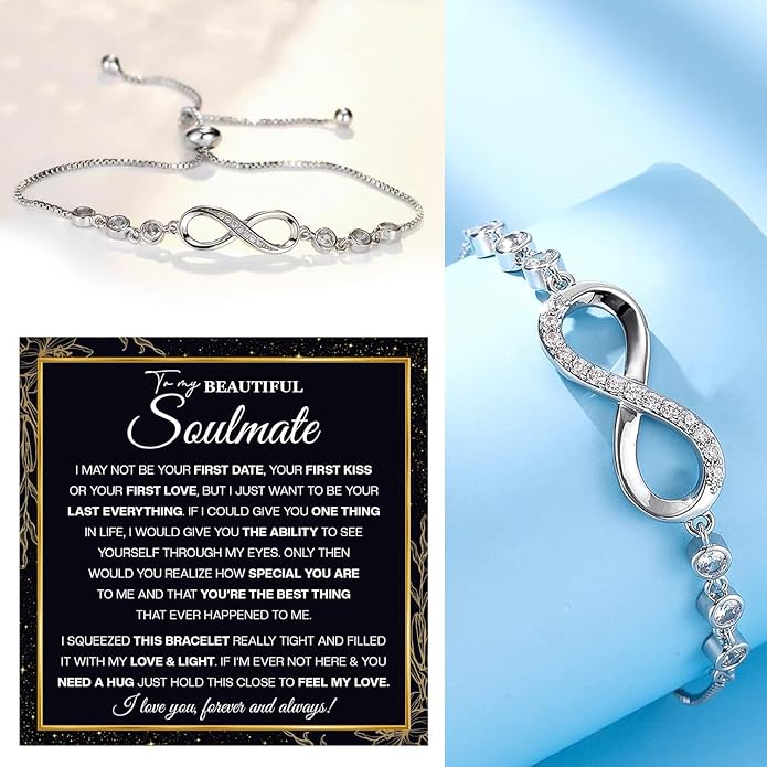 To My Soulmate Bracelet For Women With Heartfelt Message Card & Elegant Box, Bracelet For Girls, Soulmate Birthday, Wedding, Christmas Jewelry Gift From Boyfriend, Husband