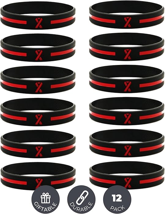 Inkstone Awareness Ribbon Silicone Bracelets (12-pack) - Wholesale Pack of 1 Dozen Unisex Wristbands for Men Women - Cancer Survivor Hospital Gifts Party Favors Giveaways Goodie Bag Items
