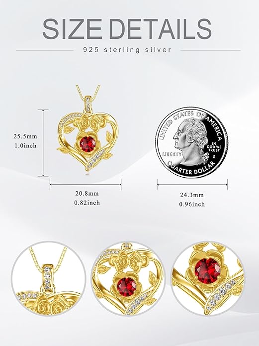 Midari 18K Gold Heart Birthstone Necklace for Women Rose Pendant Birthday Jewelry Gifts for Wife Her Daughter Mom