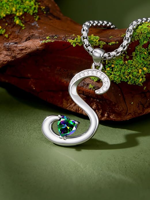 Christmas Gifts for Women Alphabet A to Z Initial Birthstone Pendant Necklaces for Women - 18k White Gold Plated Personalized Name Jewelry Valentine Mothers Day Birthday Gifts for Women Her Girlfriend