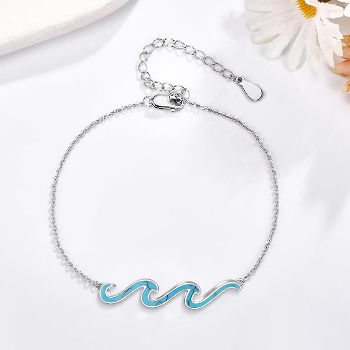 YFN Wave Anklet 925 Sterling Silver Ocean Wave Anklet Beach Jewelry for Women Gifts