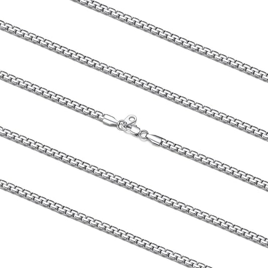 FaithHeart Mens Black/Silver/Gold Stainless Steel Flat Box Link Chain Necklace, Stylish 2/4/6/8mm Width Box Chains Necklaces for Men Non Tarnish Hip Hop Chain Jewelry Gifts,14"-30" Length