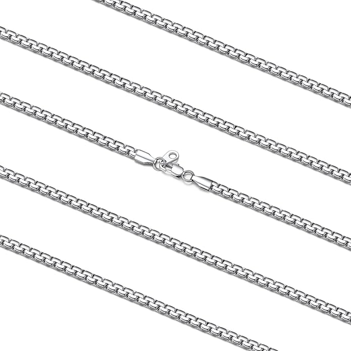 FaithHeart Mens Black/Silver/Gold Stainless Steel Flat Box Link Chain Necklace, Stylish 2/4/6/8mm Width Box Chains Necklaces for Men Non Tarnish Hip Hop Chain Jewelry Gifts,14"-30" Length