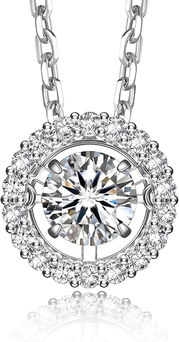 MomentWish Floating Necklace for Women, 0.5/1 Carat Dancing Moissanite Necklace for Her 925 Sterling Silver Pendant Anniversary Birthday Christmas Gift for Wife Mom Girlfriend
