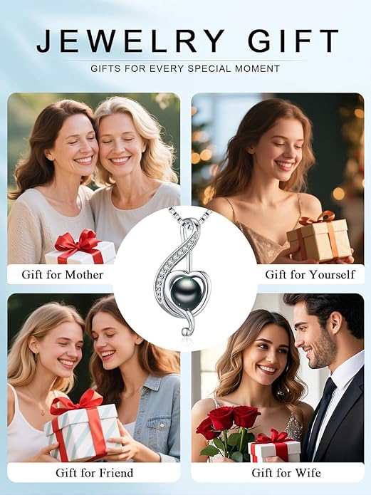 KANNSOAR Tahitian Black Pearl Pendant Necklace AAAA 18K White Gold Plated 925 Sterling Silver Black Pearl Jewelry Gift for Women Mother Wife Her for Anniversary Christmas Birthday