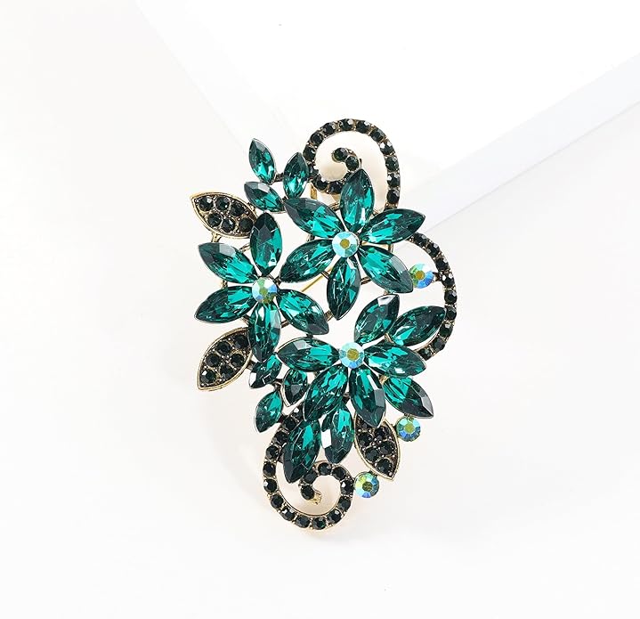 YOQUCOL Vintage Red Austrian Crystal Rhinestone Flower Shape Brooch Pin for Women