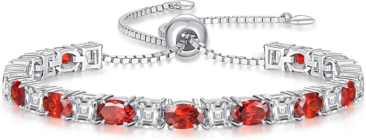 Sterling Silver Birthstone Bracelets for Women White Gold Tennis Bracelets Adjustable Chain 6-9 Inchs Jewelry Hypoallergenic Anniversary Birthday Gifts for Women Mom Wife Her