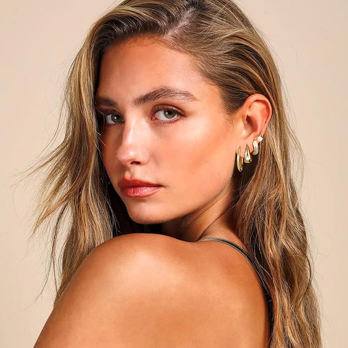 Small Gold Hoop Earrings Set for Women, 14K Gold Plated Lightweight Earrings Sets for Multiple Piercing, Hypoallergenic Huggie Gold Hoops Earrings for Women Jewelry